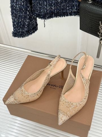 GIÀY CAO GÓT NỮ GR 8.5CM SLINGBACK MŨI NHỌN LƯỚI ĐÍNH ĐÁ TÔN DÁNG
