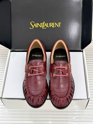 GIÀY LOAFER NAM NỮ Y S L LE LOAFER BATEAU – CROC-EMBOSSED LEATHER, GATHERED MOC-TOE, ĐẾ DA
