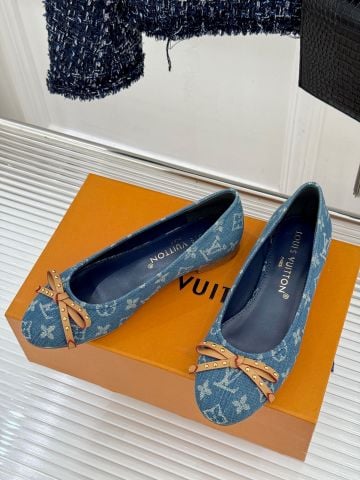 GIÀY BÚP BÊ NỮ L V MONOGRAM DENIM PHỐI NƠ ĐINH TÁN FORM ÊM NHẸ