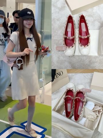 GIÀY BÚP BÊ NỮ V L N T N ROCKSTUD BOW MARY JANE DA BÊ BÓNG GÓT THẤP 1CM QUÁ ĐẸP