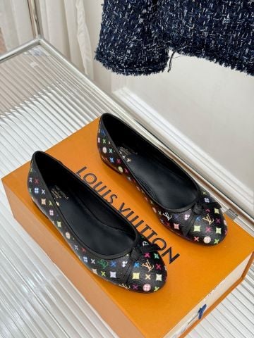 GIÀY BÚP BÊ NỮ L V MONOGRAM ĐA SẮC NƠ BƯỚM MŨI TRÒN THANH LỊCH