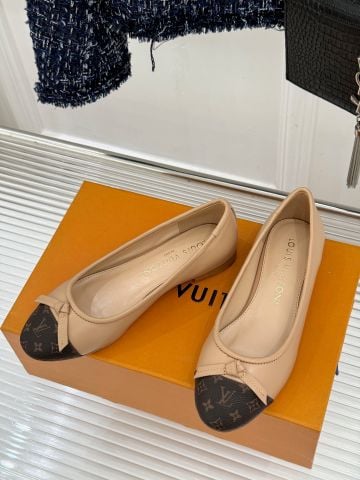 GIÀY BÚP BÊ NỮ L V MŨI MONOGRAM NƠ THẮT PHOM BALLET THANH LỊCH