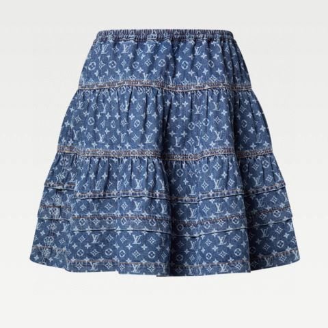 Chân váy nữ L*V  – Denim Monogram xòe thanh lịch