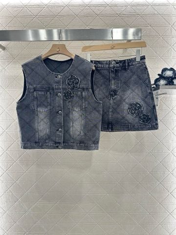 Set CHNEL*  denim áo khoác nữ & chân váy ngắn