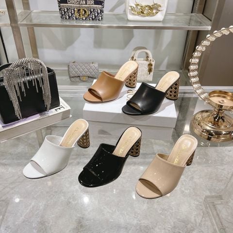 SANDAL CAO GÓT NỮ DR – GÓT TRỤ LOGO CHẠM KHẮC ĐỘC BẢN, DÁNG MULE SANG GỌN