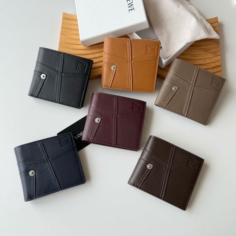 VÍ NAM L W PANTA BIFOLD VINTAGE-FINISH SHINY CALFSKIN, CHI TIẾT ĐINH BẤM & Ô THẺ ĐA NGĂN