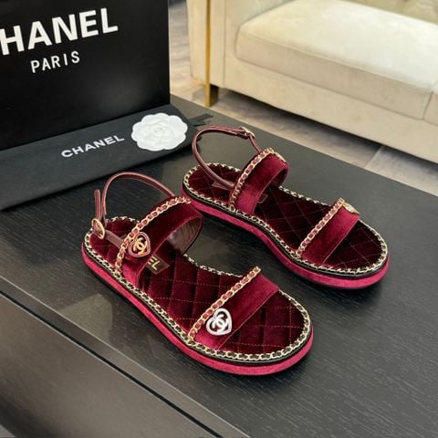 SANDAL NỮ CN DÁNG SLIDE XÍCH ĐÔI C LOGO TRÁI TIM – LÓT CHẦN BÔNG SANG TRỌNG