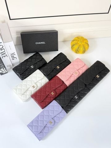 VÍ DÀI NỮ CN CLASSIC QUILTED FLAP WALLET DA LỲ & DA HẠT PHOM GẬP THANH LỊCH