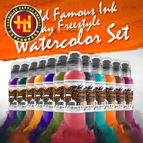  SET Mực Xăm WORLD FAMOUS JAY FREESTYLE WATERCOLOR - Lọ 1OZ - SET 12 Lọ 