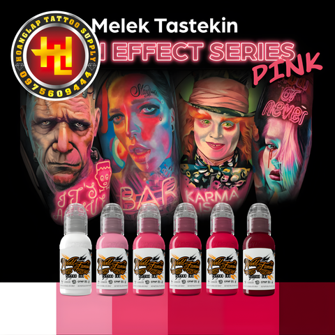  SET Mực Xăm WORLD FAMOUS MELEK TASTEKIN PINK NEON EFFECT SERIES 1OZ - SET NEON Hồng - SET 6 Màu 