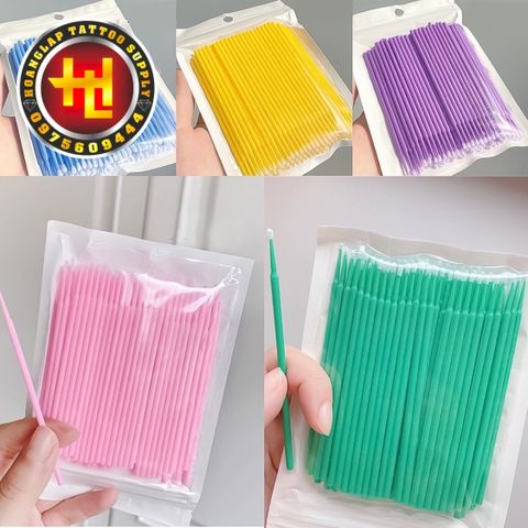  Tăm Bông Nhựa - Bịch 100 Cái - Sử Dụng Cho Phun Xăm Thẩm Mỹ - Ủ Te - Tém Mày Môi 