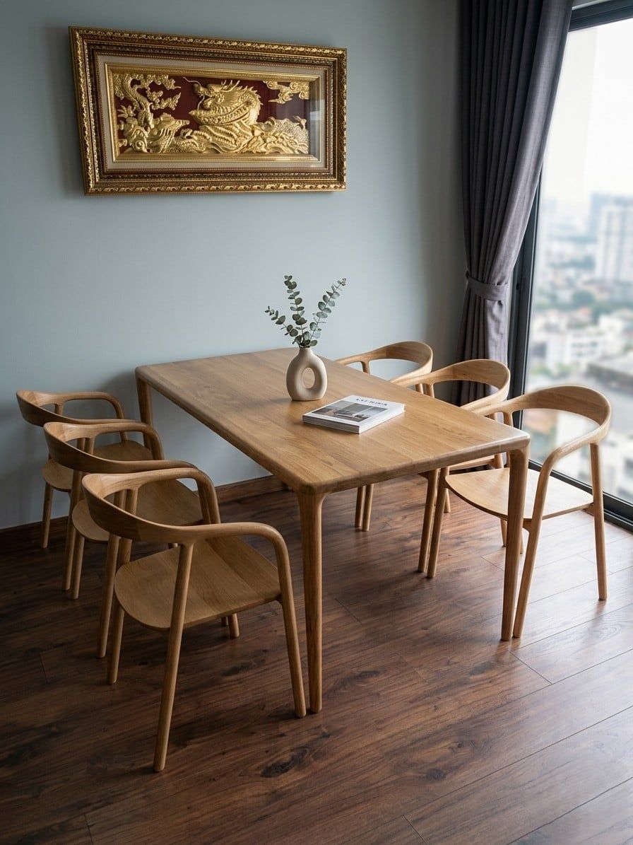 BỘ BÀN ĂN CHUNG CƯ NEVA SỒI 6 GHẾ