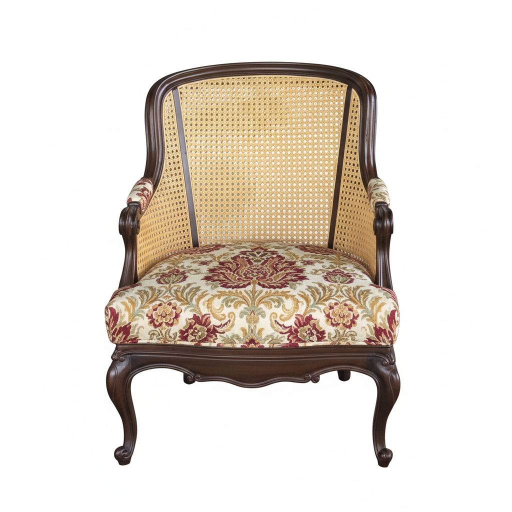 Ghế sofa đơn tân cổ điển Pháp tựa lưng đan mây