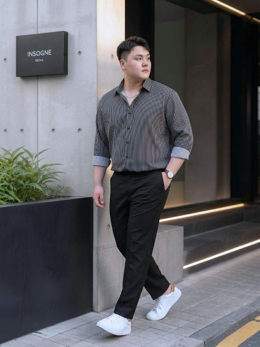 Áo Sơ Mi Kẻ Đen Big Size Nam