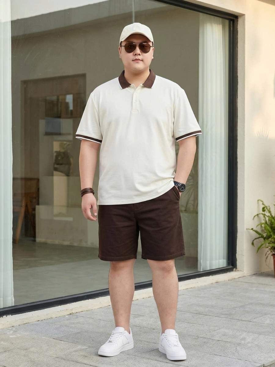 Áo Polo Trắng Cổ Nâu Big Size Nam