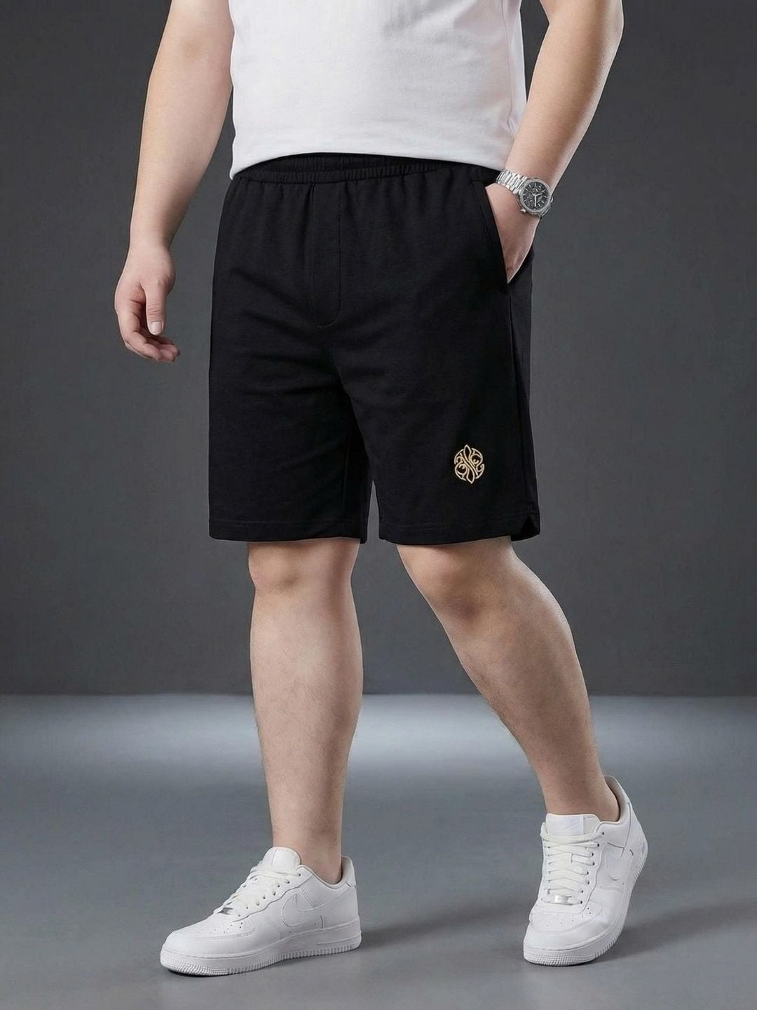 Quần Short Thun Đen Thêu Big Size Nam