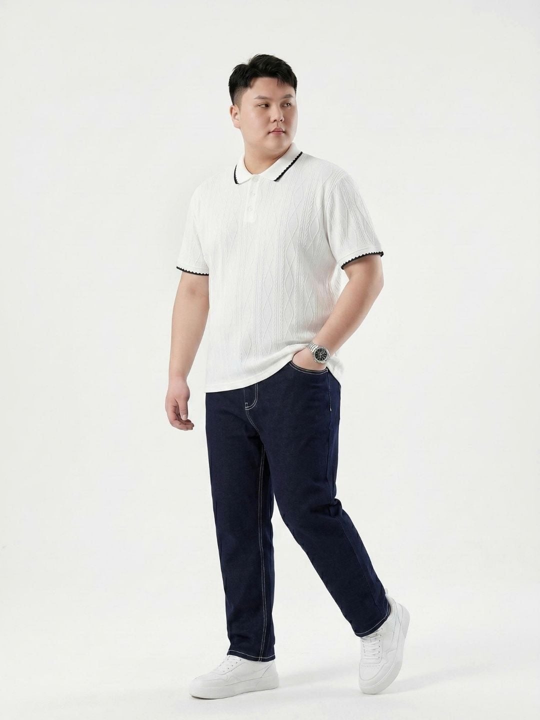 Áo Polo Trắng Viền Big Size Nam