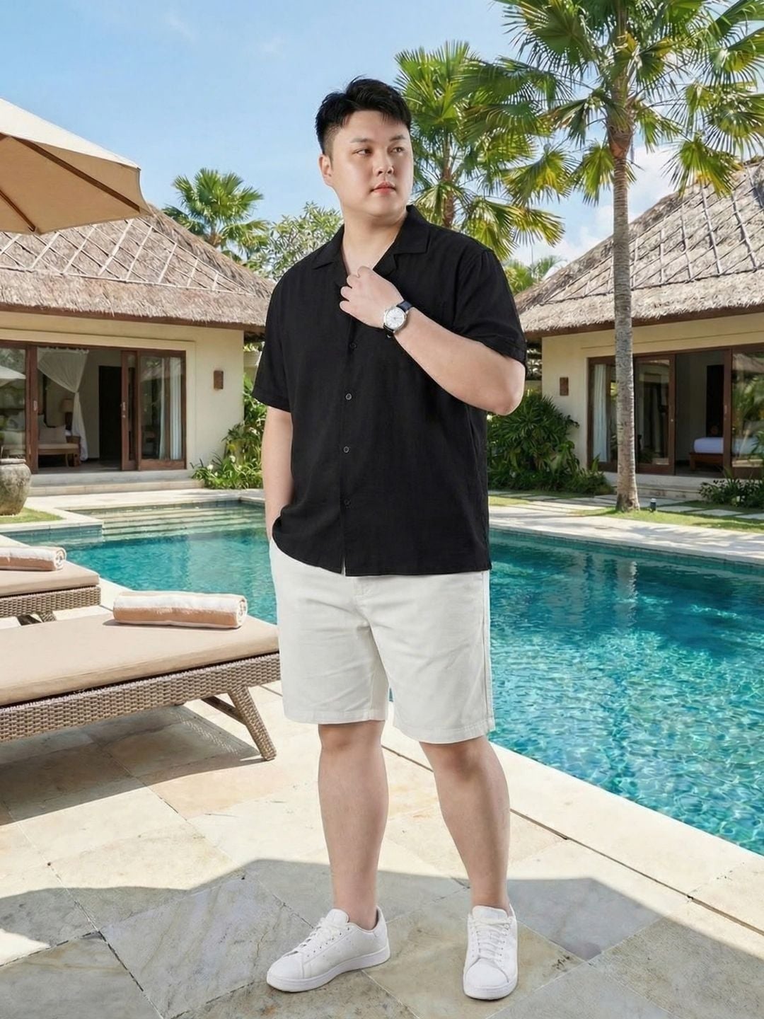 Áo Sơ Mi Đũi Đen Cộc Tay Big Size Nam