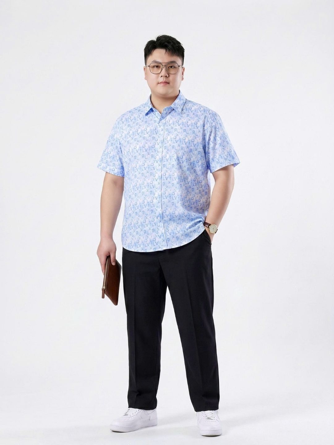 Áo Sơ Xanh In Chữ Cộc Tay Big Size Nam