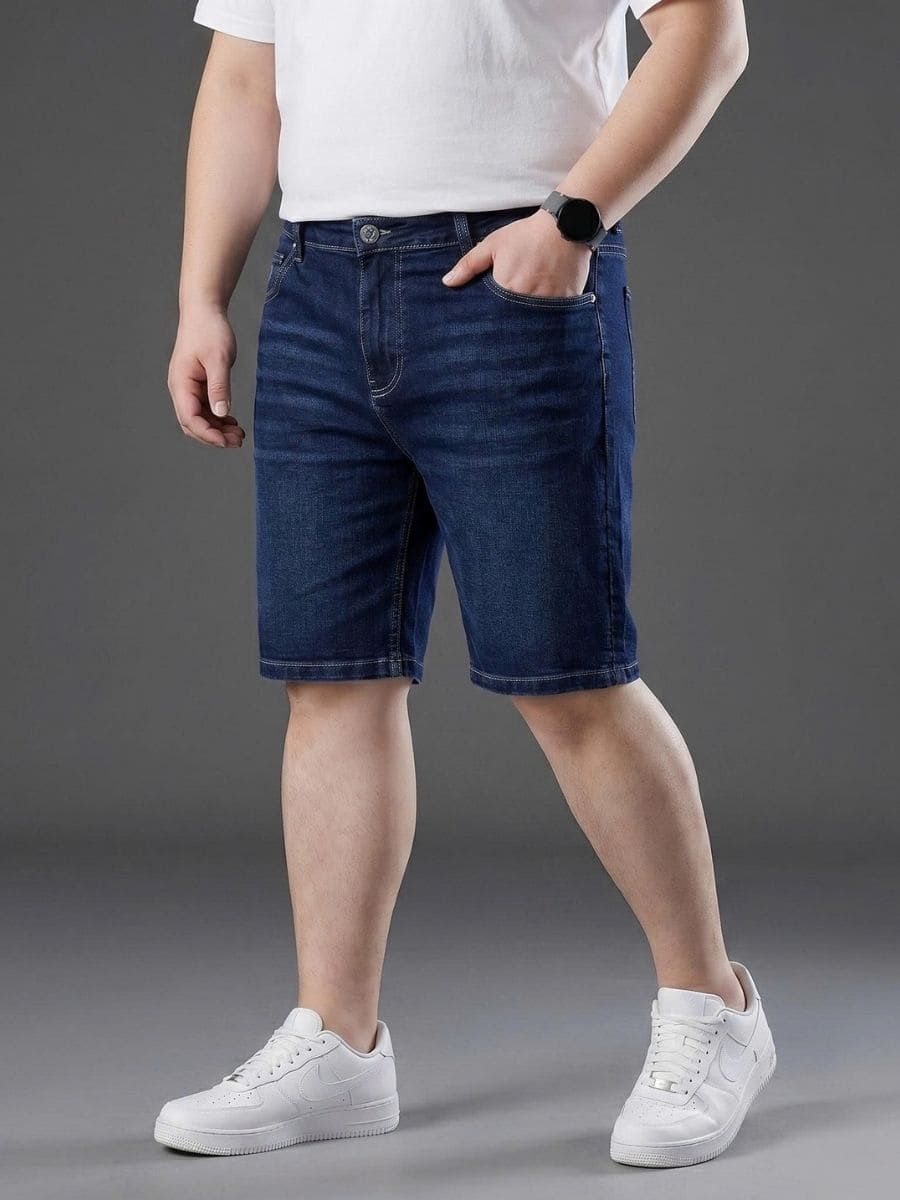Quần Short Jean Xanh Mài Qua Gối Big Size Nam