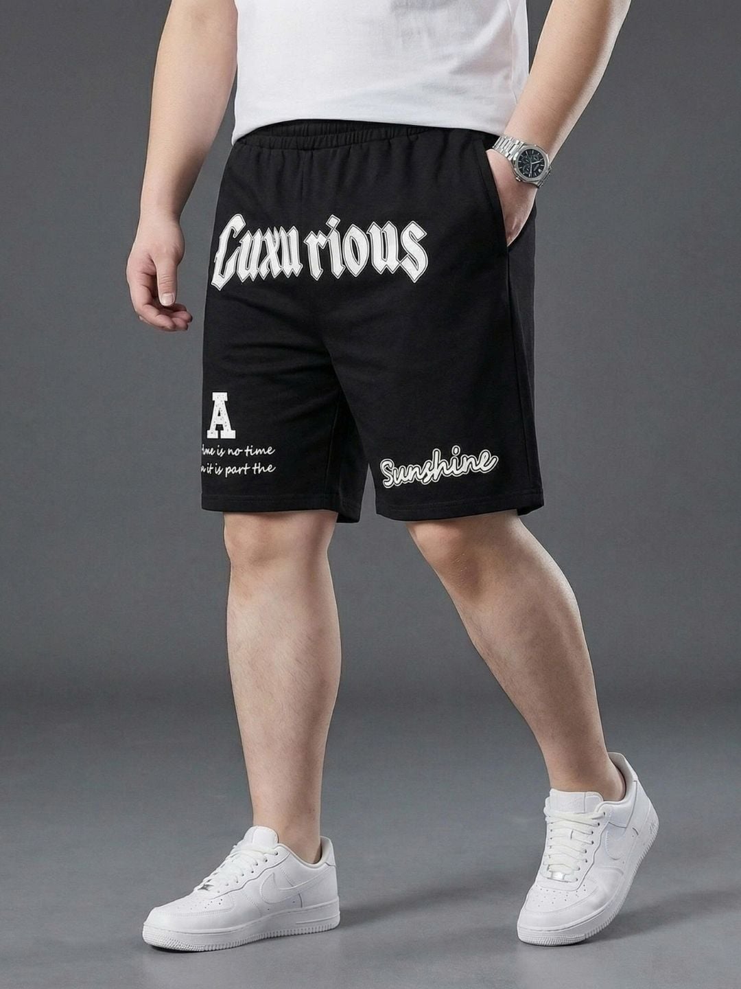 Quần Short Thun Đen In Chữ Big Size Nam