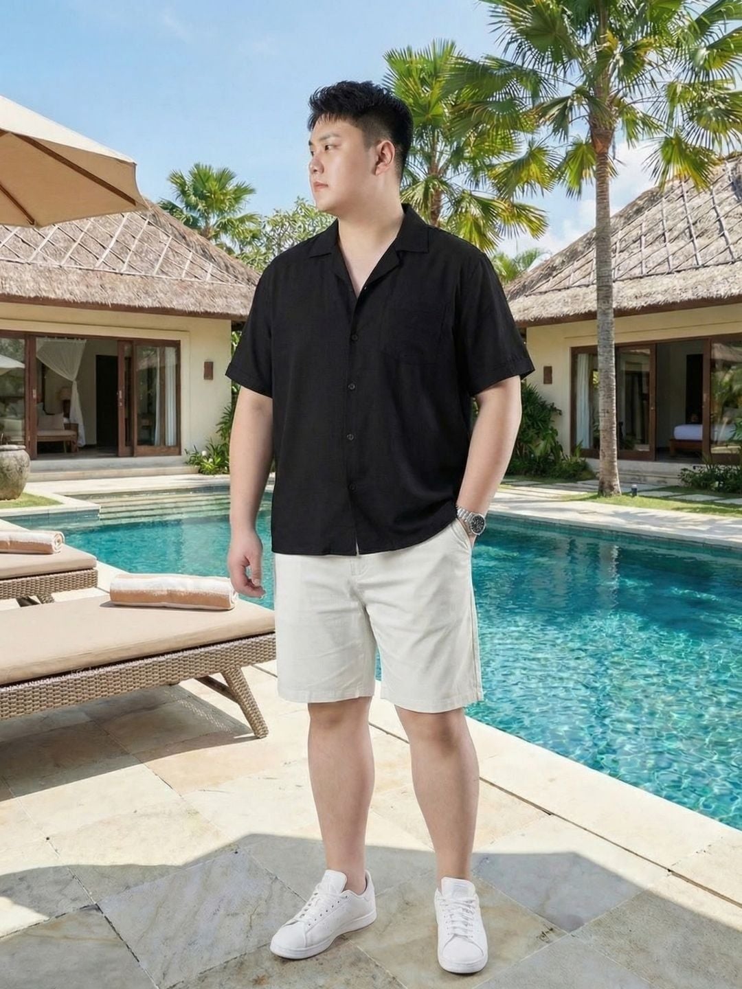 Áo Sơ Mi Đũi Đen Cộc Tay Big Size Nam