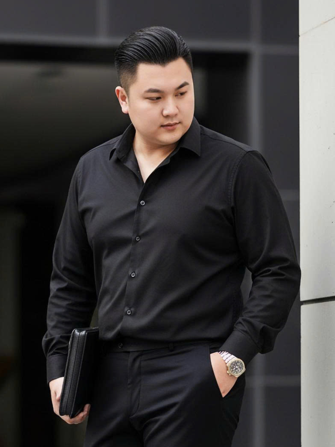 Áo Sơ Mi Đen Dài Tay Big Size Nam