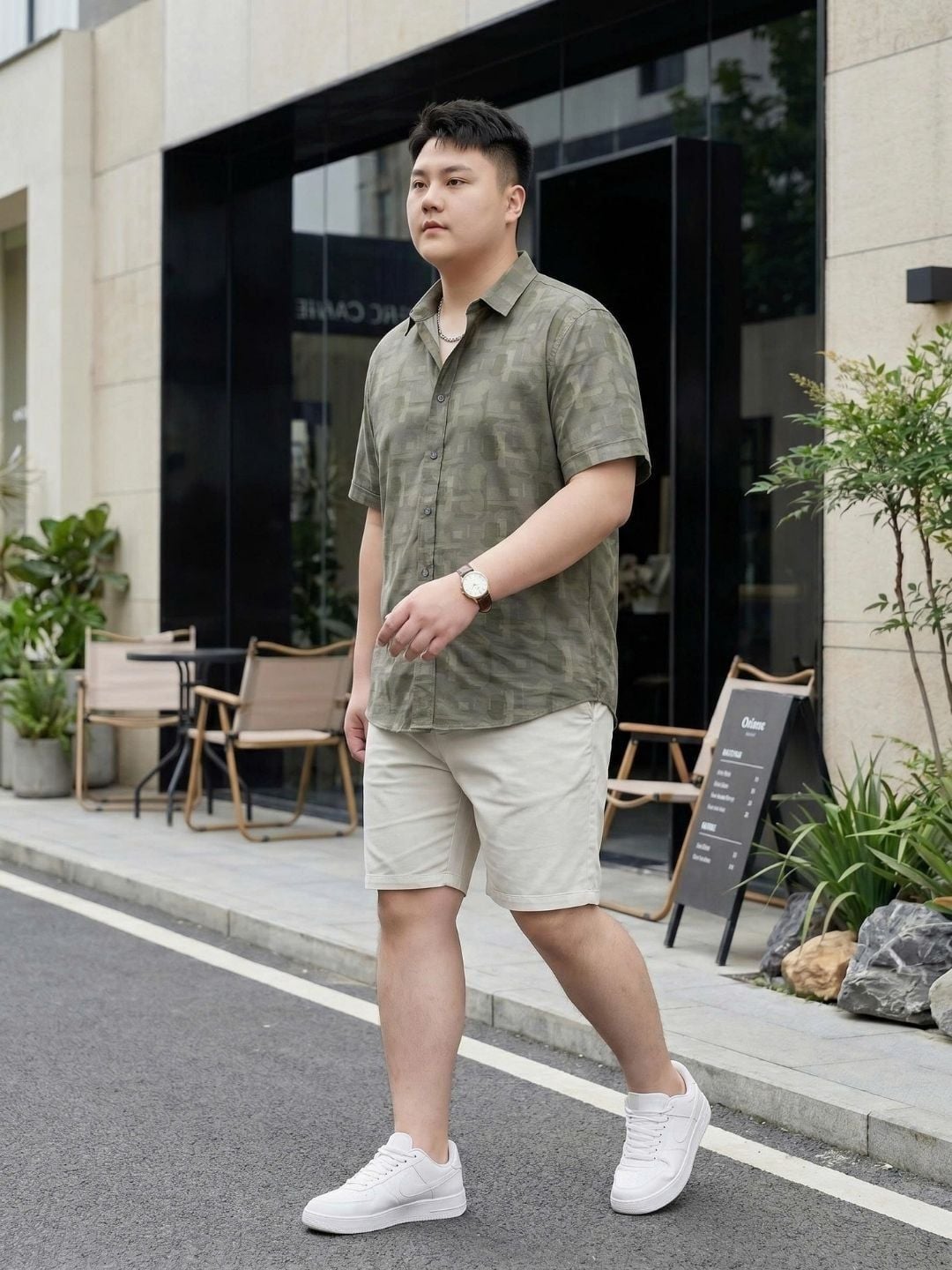 Áo Sơ Mi Ghi Họa Tiết Cộc Tay Big Size Nam