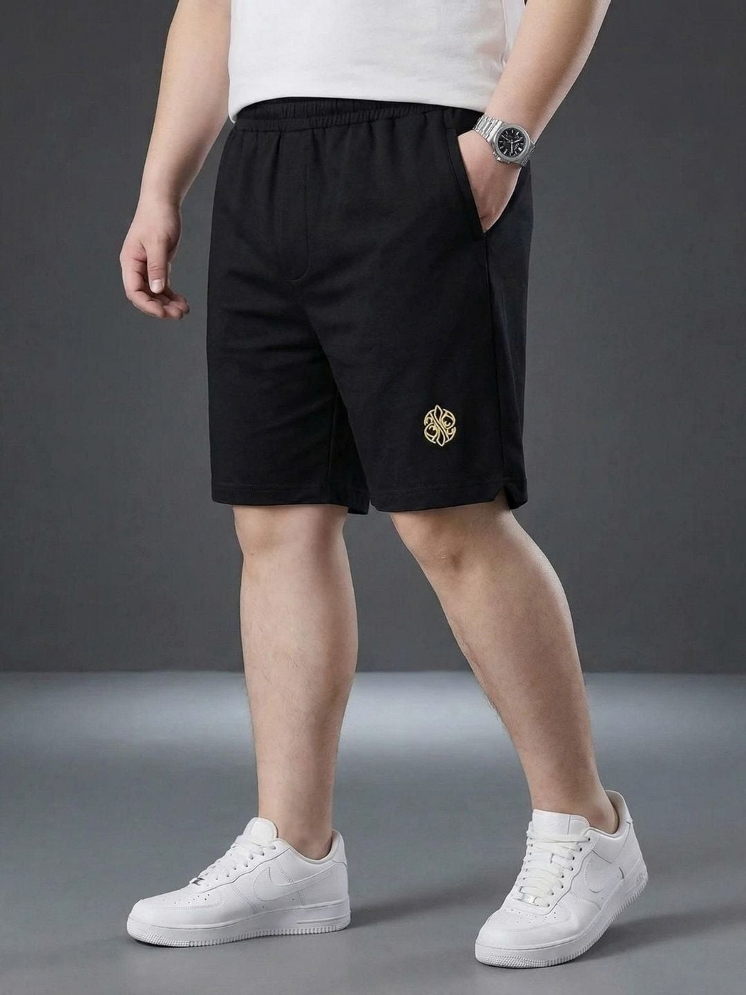 Quần Short Thun Đen Thêu Big Size Nam