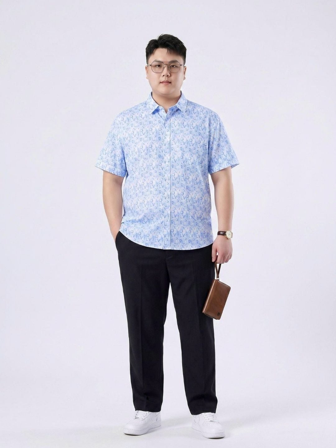 Áo Sơ Xanh In Chữ Cộc Tay Big Size Nam
