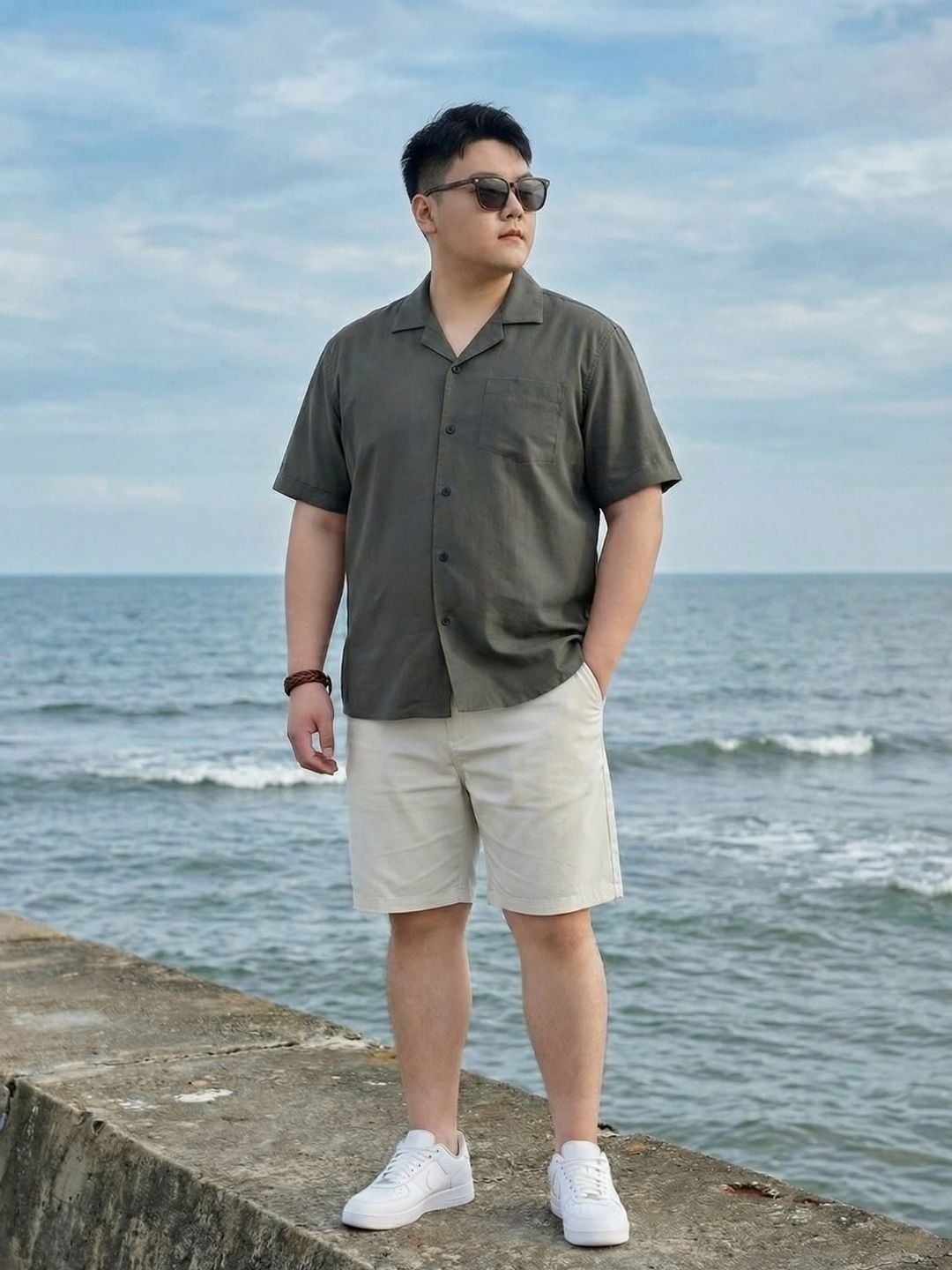Áo Sơ Mi Đũi Ghi Cộc Tay Big Size Nam