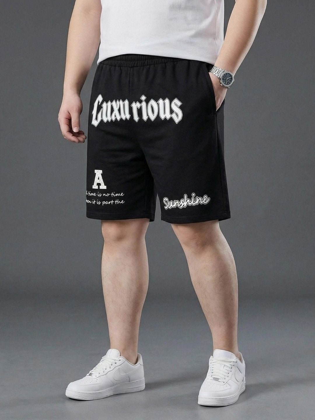 Quần Short Thun Đen In Chữ Big Size Nam