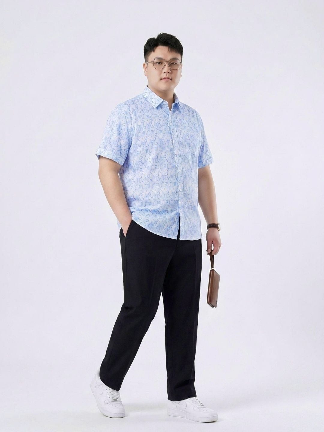 Áo Sơ Xanh In Chữ Cộc Tay Big Size Nam