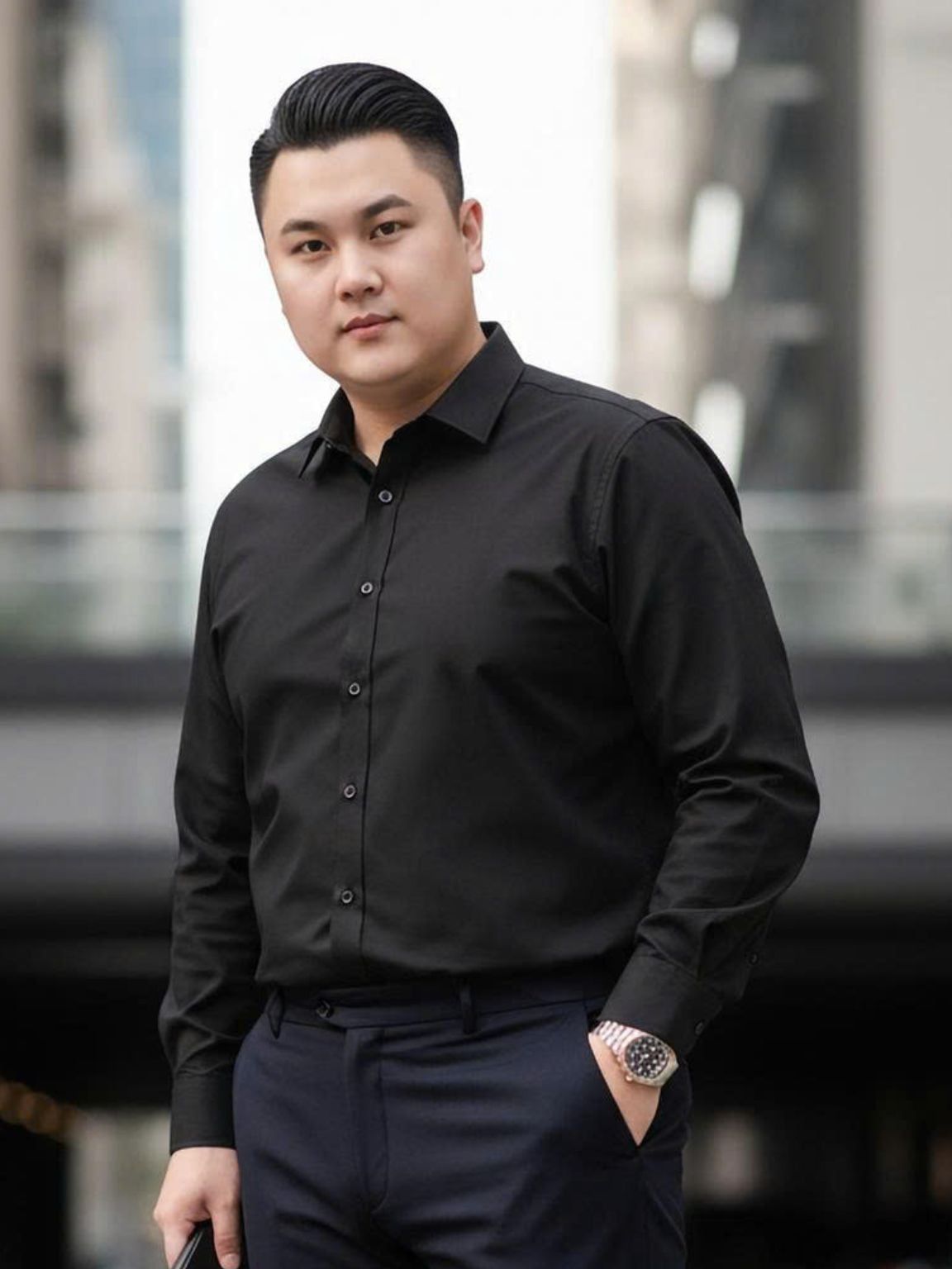 Áo Sơ Mi Đen Dài Tay Big Size Nam