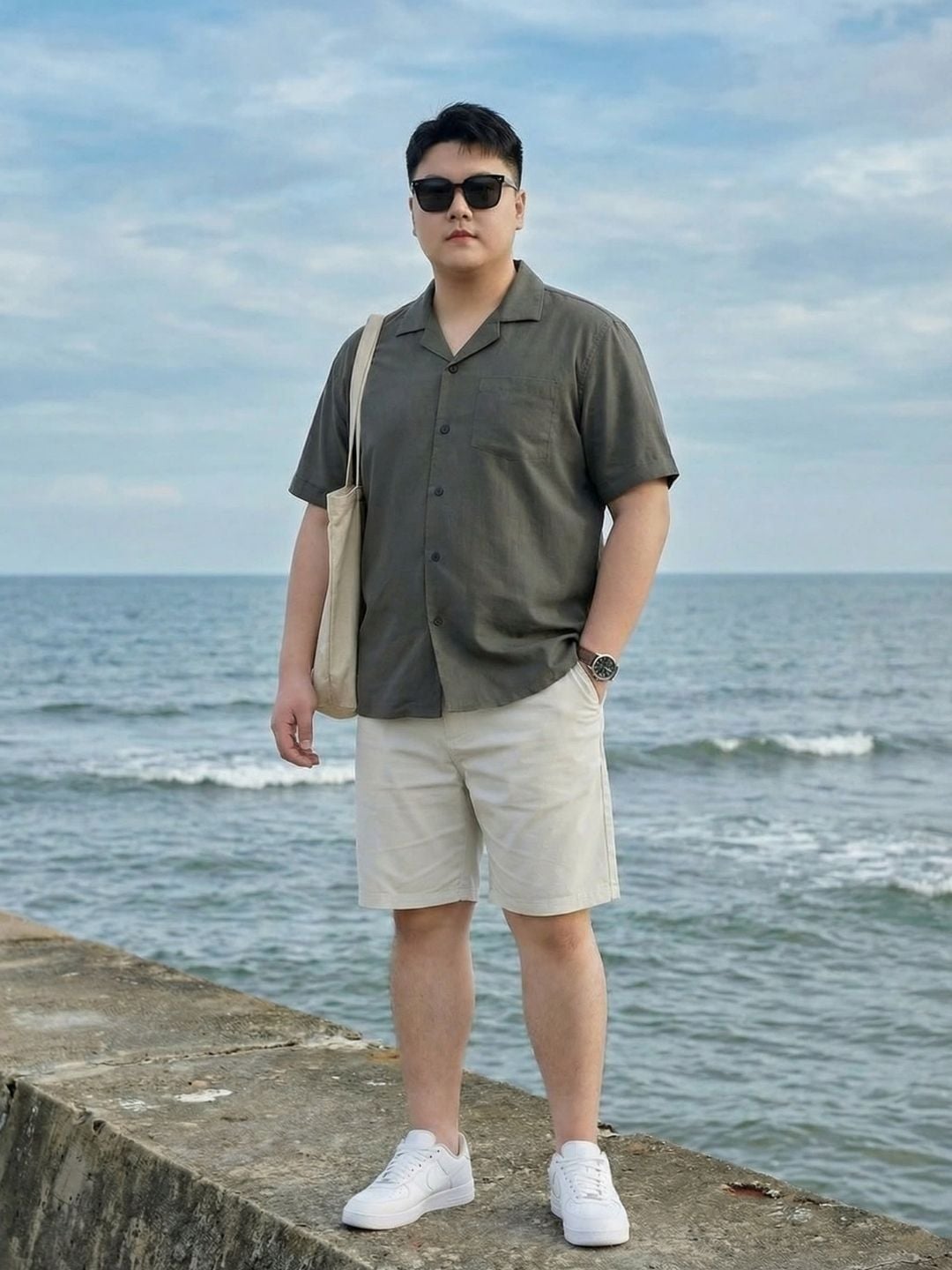 Áo Sơ Mi Đũi Ghi Cộc Tay Big Size Nam
