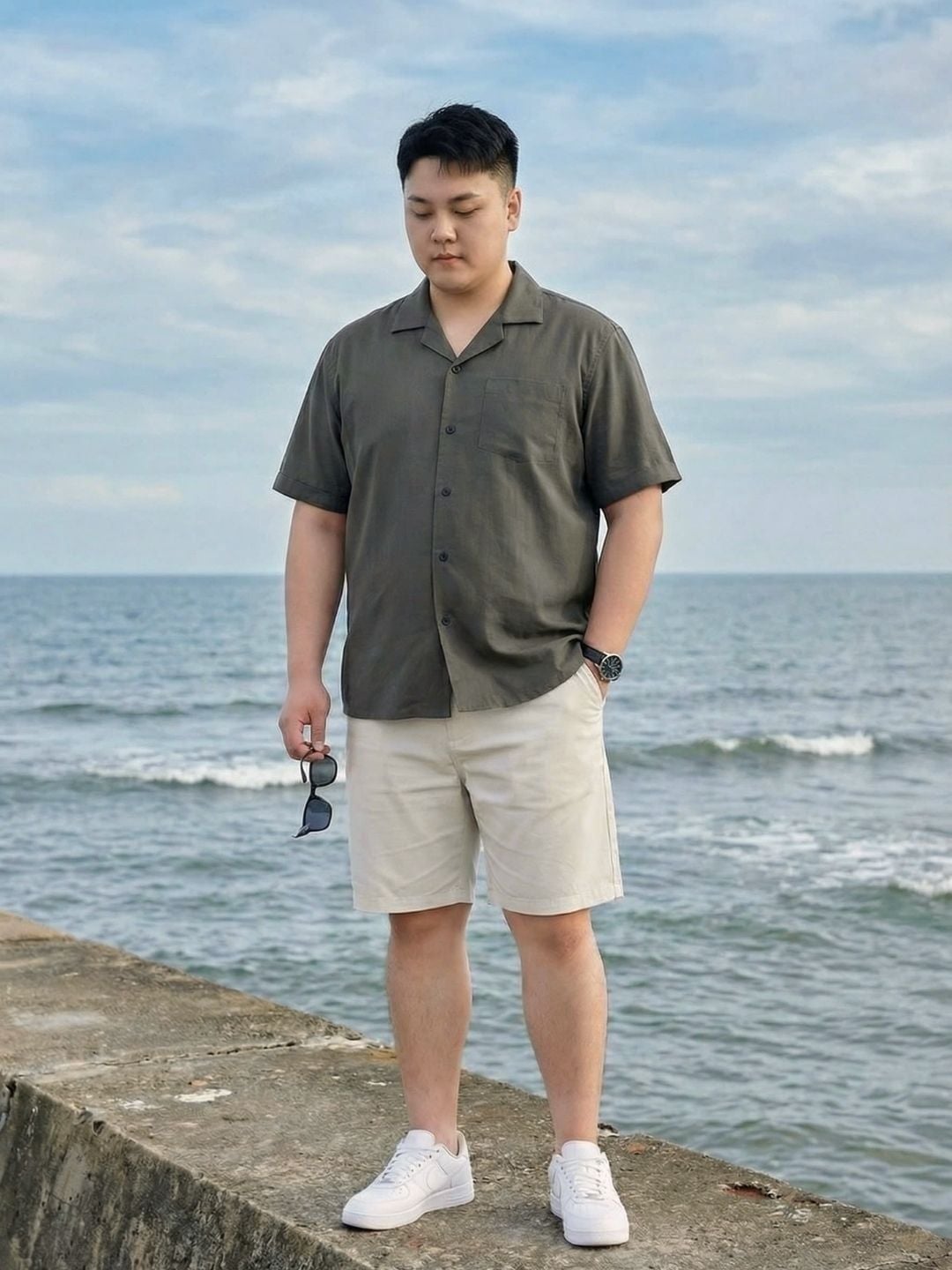 Áo Sơ Mi Đũi Ghi Cộc Tay Big Size Nam
