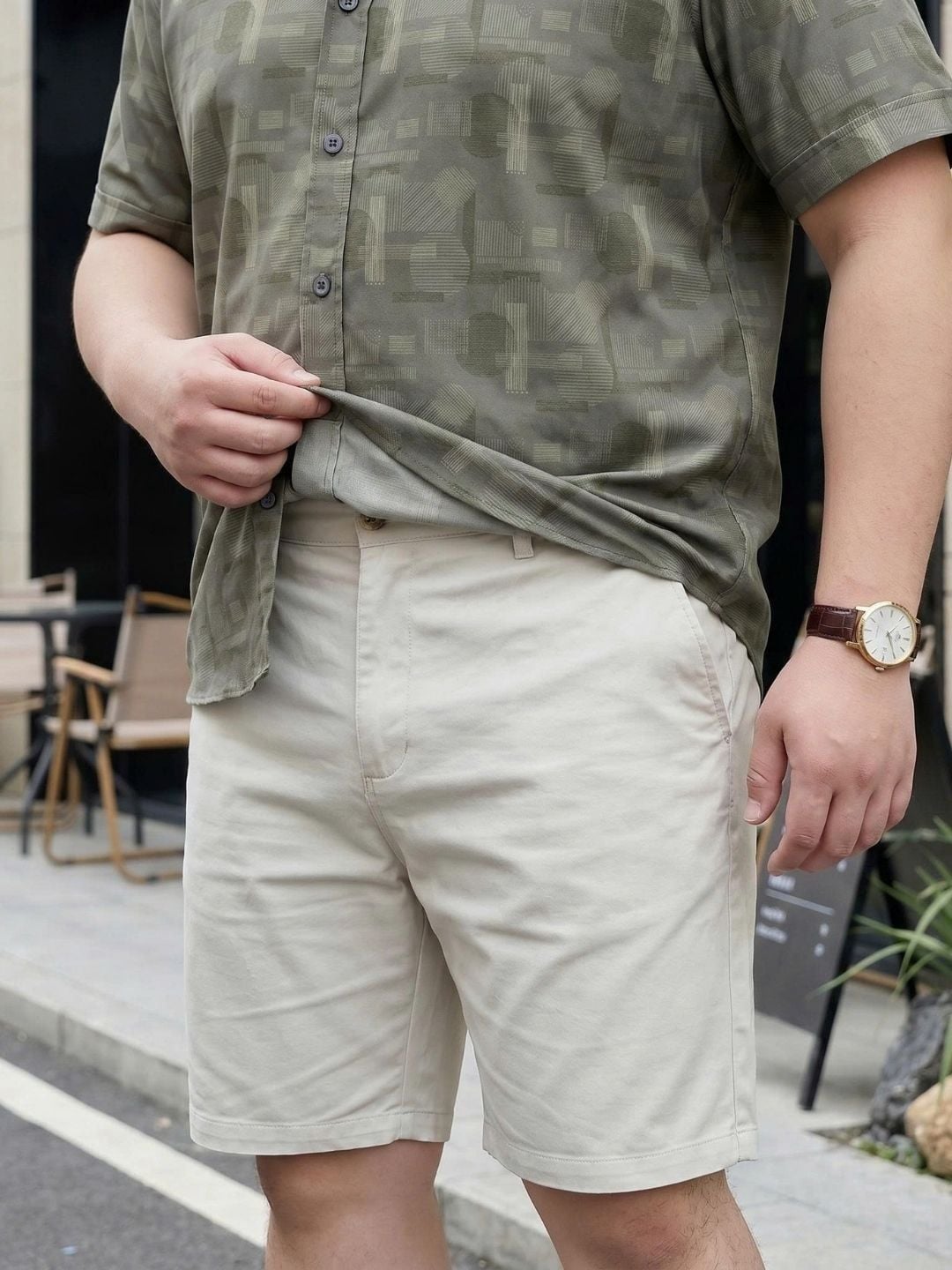Áo Sơ Mi Ghi Họa Tiết Cộc Tay Big Size Nam