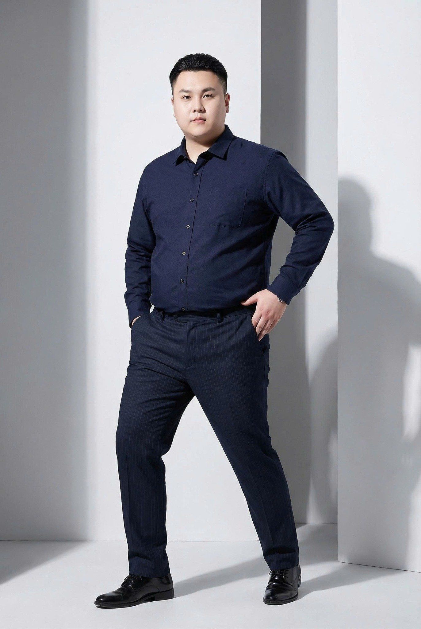 Áo Sơ Mi Đũi Xanh Than Big Size Nam