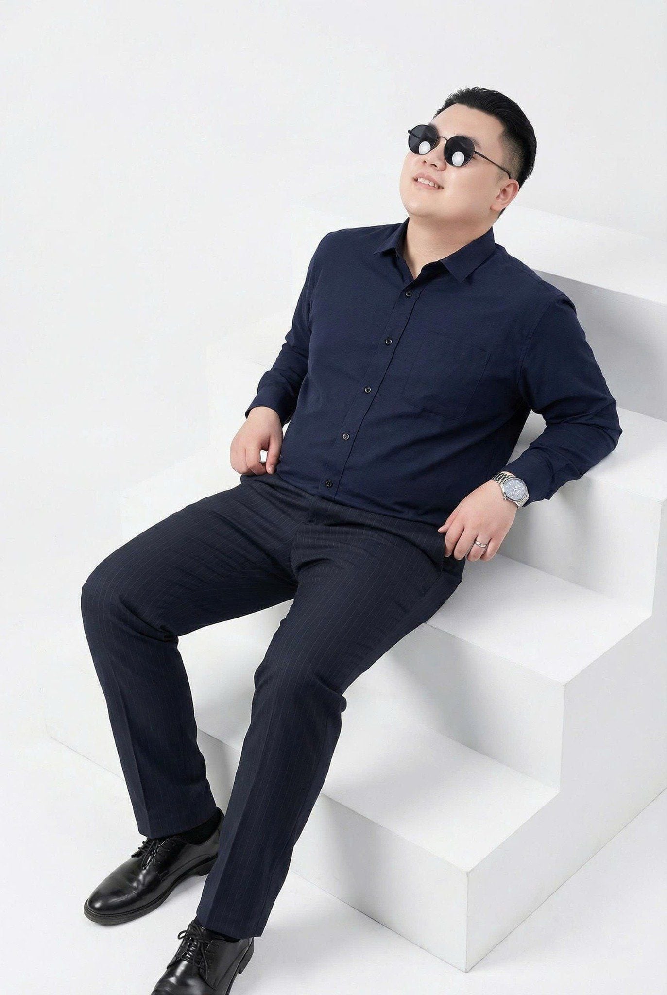 Áo Sơ Mi Đũi Xanh Than Big Size Nam