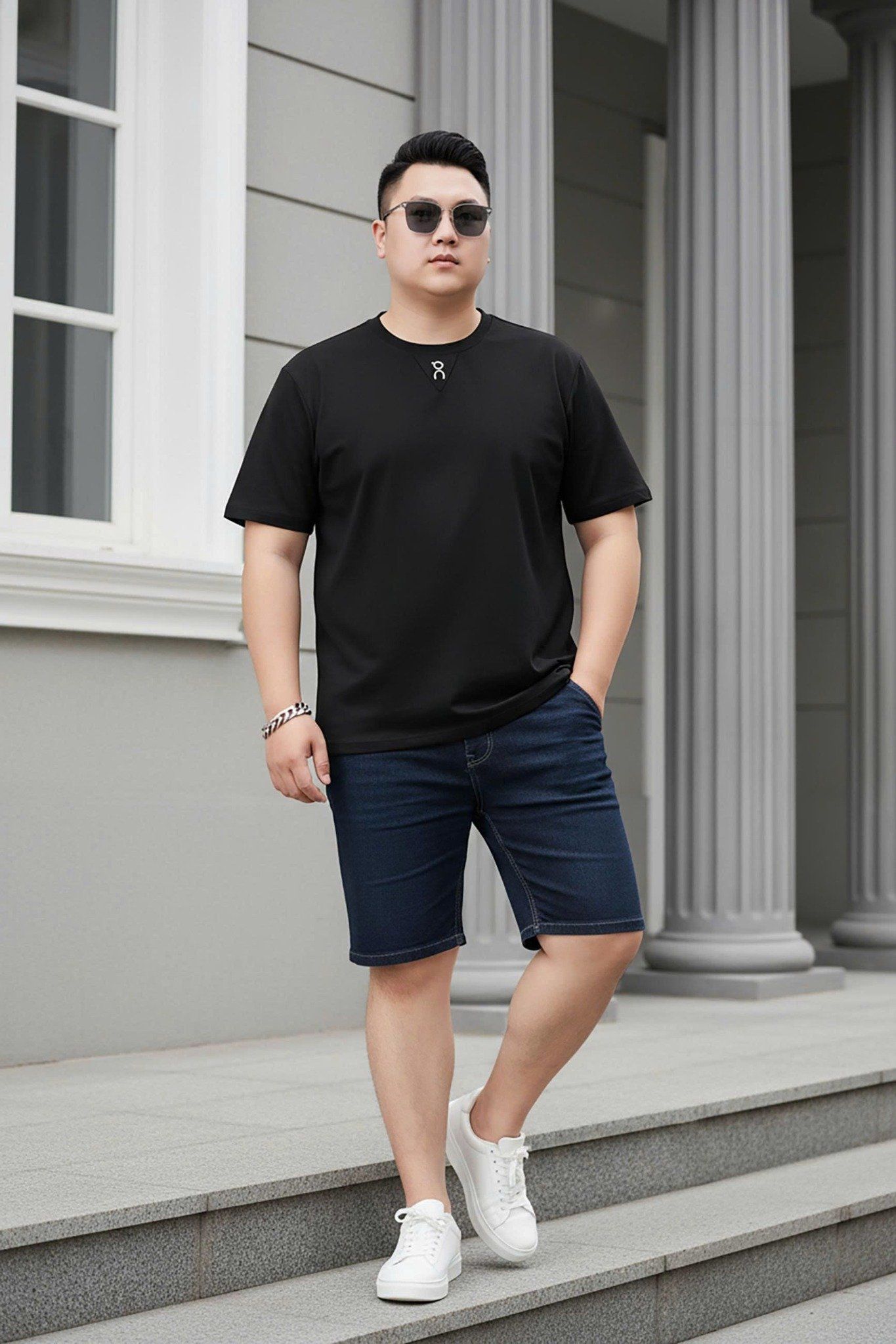 Áo Thun Đen Viền Vai Big Size Nam