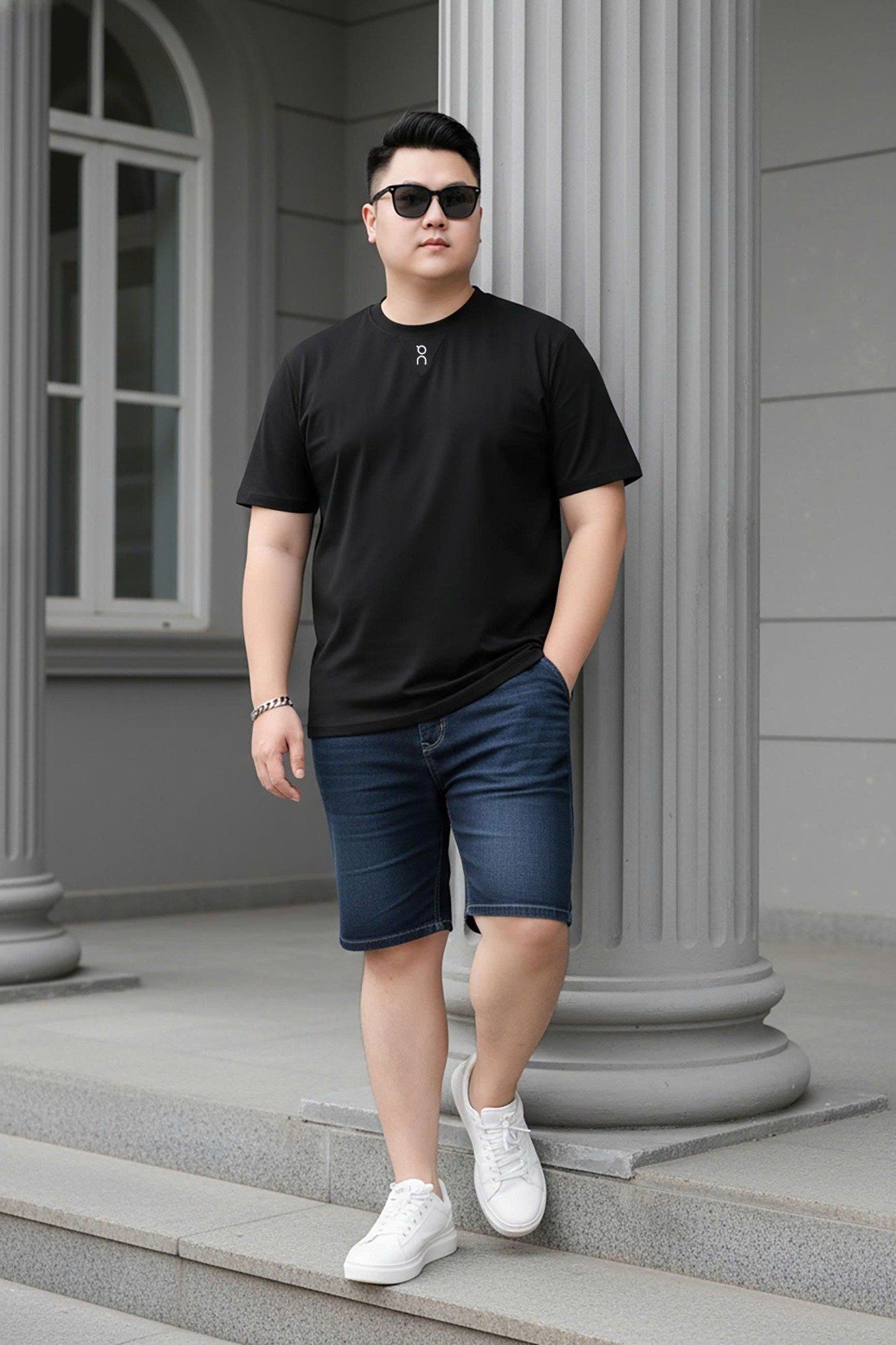 Áo Thun Đen Viền Vai Big Size Nam