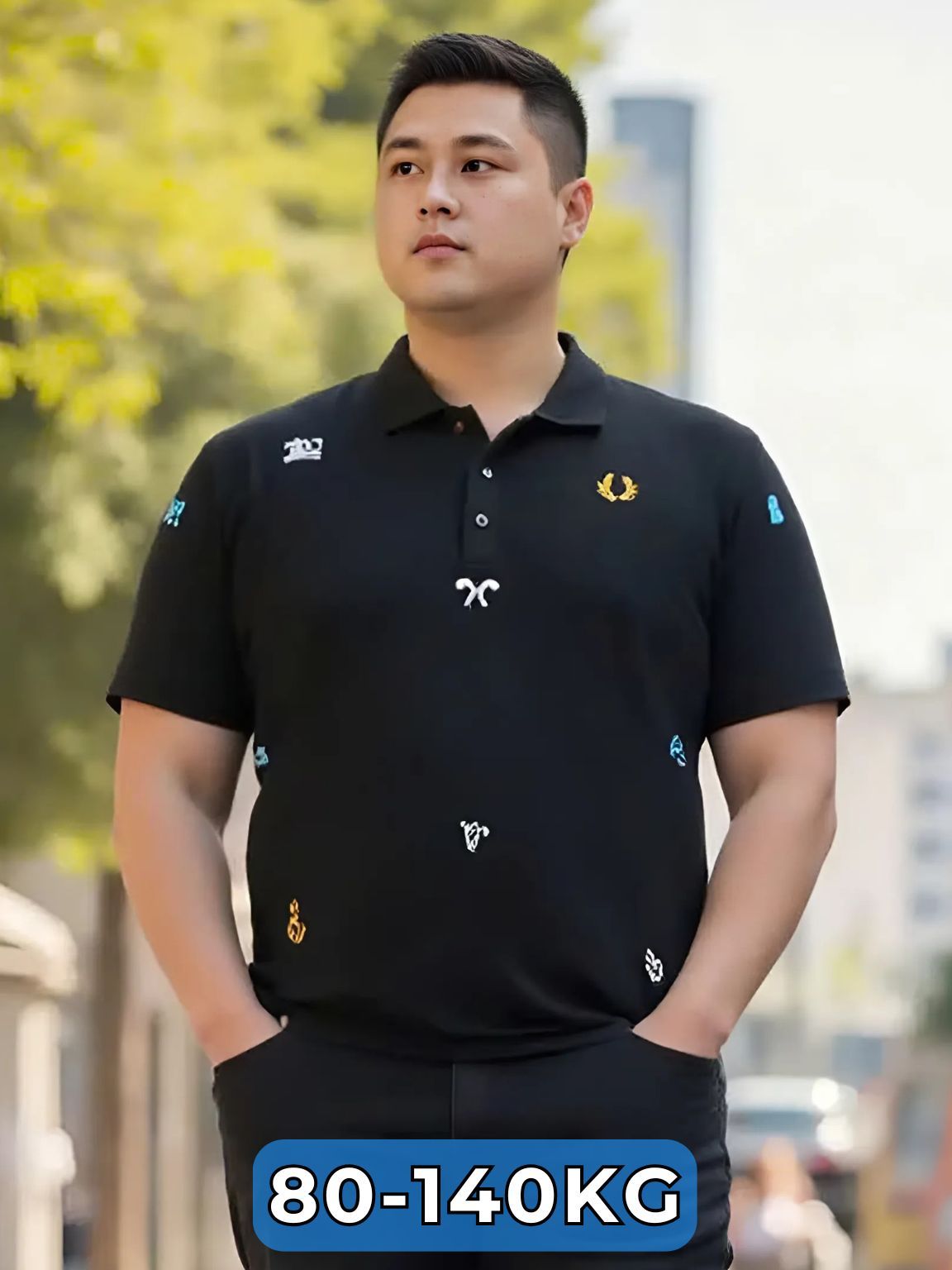 Áo Polo Đen Big Size Nam In Hình Nổi