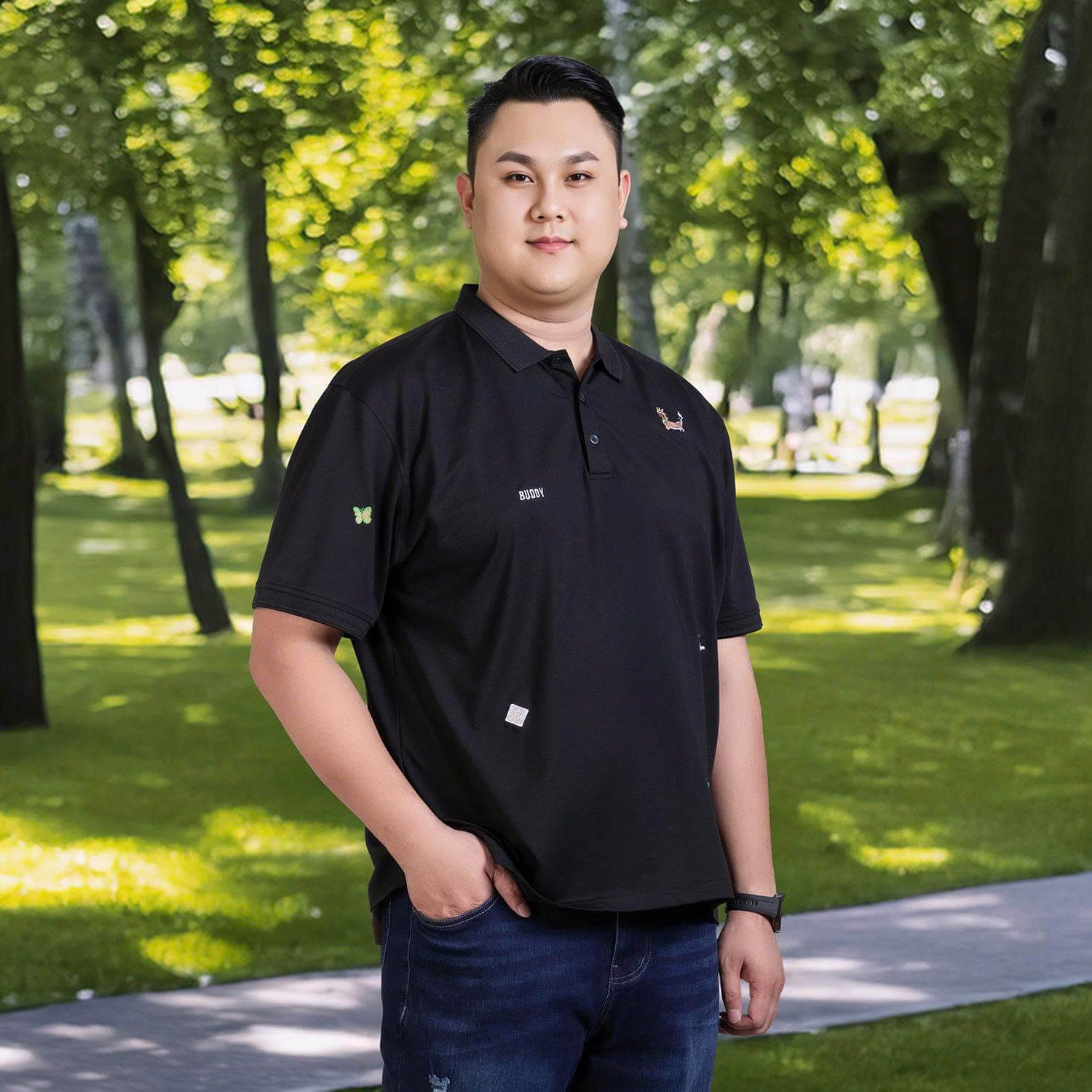 Áo Polo Đen Họa Tiết Big Size Nam