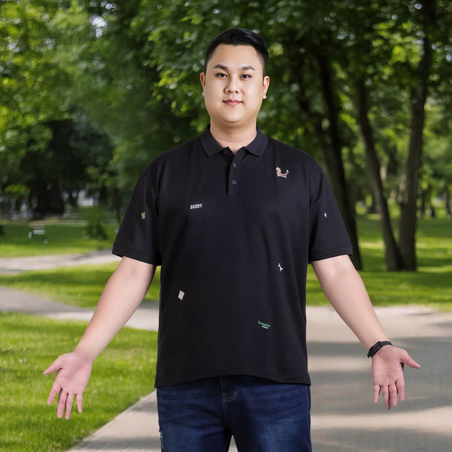 Áo Polo Đen Họa Tiết Big Size Nam