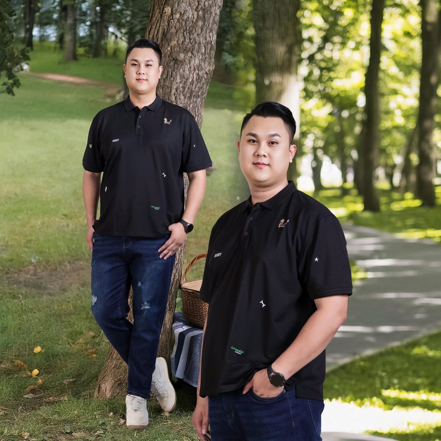 Áo Polo Đen Họa Tiết Big Size Nam