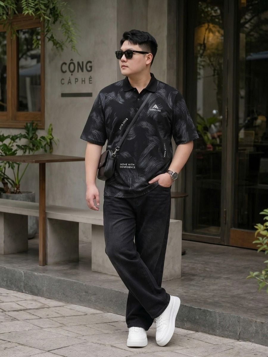 Áo Polo Đen Họa Tiết Big Size Nam - PL HT DEN