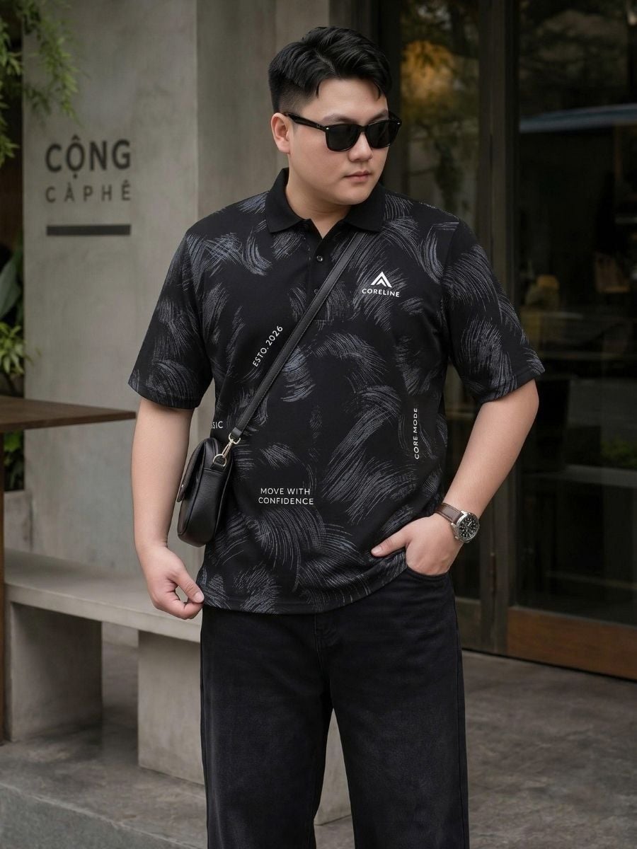 Áo Polo Đen Họa Tiết Big Size Nam - PL HT DEN