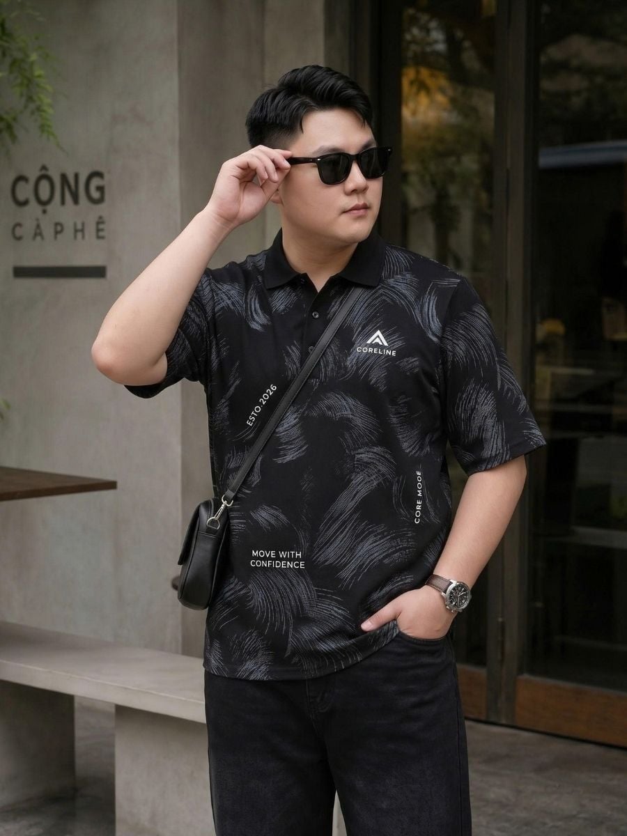 Áo Polo Đen Họa Tiết Big Size Nam - PL HT DEN