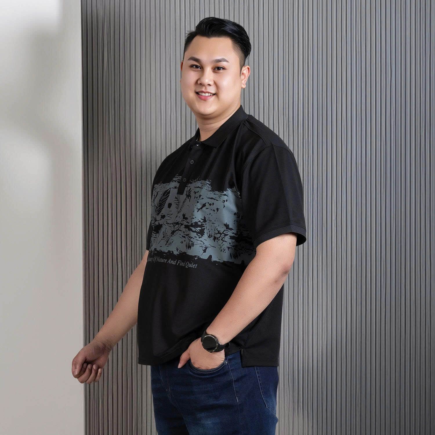 Áo Polo Đen In Big Size Nam