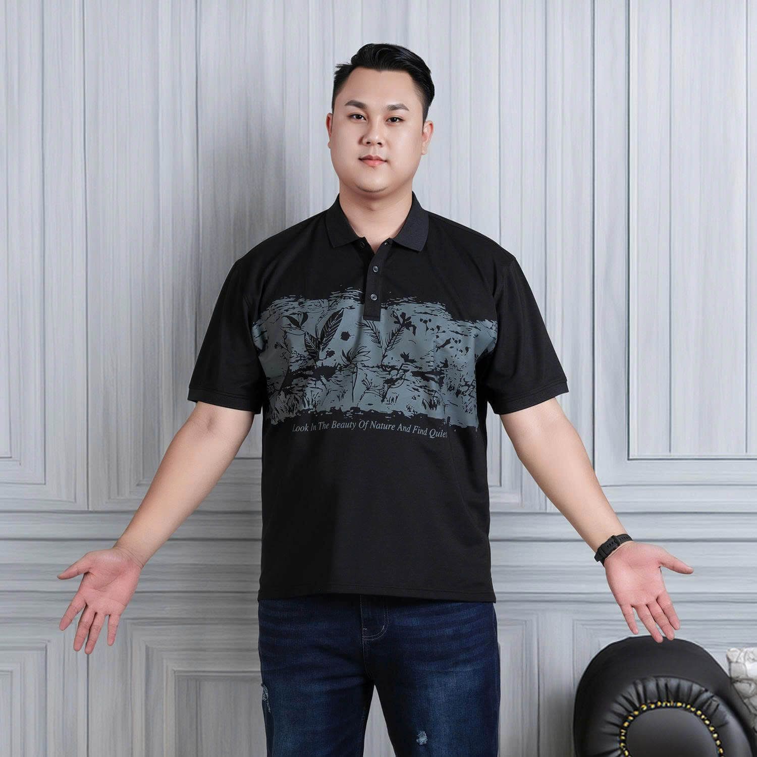 Áo Polo Đen In Big Size Nam